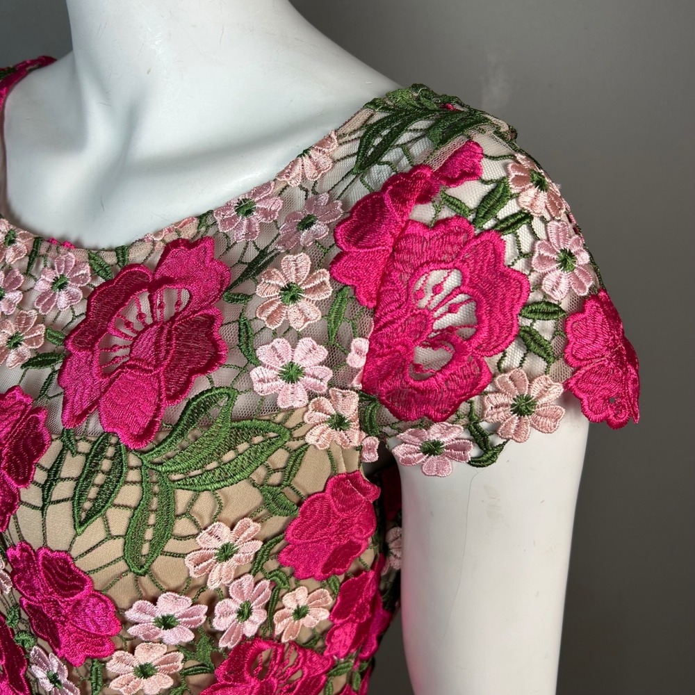 Xscape Floral Embroidered Sheath Dress Size 8 Lace wedding cocktail Formal - Picture 8 of 13